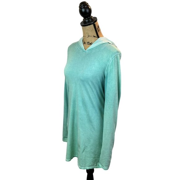 Peruvian Connection Long-Sleeve Lightweight Hooded Tunic Top Aqua Womens Medium - Picture 4 of 8
